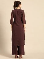 All About You Women Brown Ethnic Motifs Embroidered Regular Chikankari Kurta with Palazzos