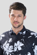 Xkind Black Floral Printed Textured Regular Fit Shirt