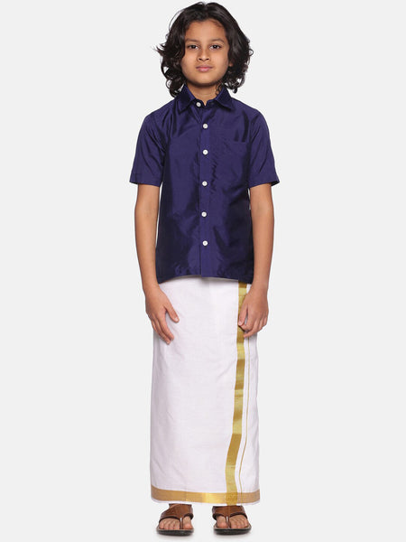 Sethukrishna Boys Navy Blue Shirt With Readymade Dhoti