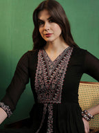 Sangria Embroidered A-Line Silk Kurta With Palazzo Set