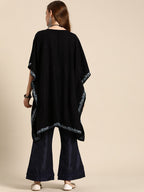 Sangria Women Floral Yoke Design Flared Sleeves Jacquard Kaftan Kurta