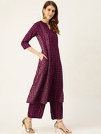 Sangria Women Wine-Coloured & Golden Khari Printed Kurta with Palazzos