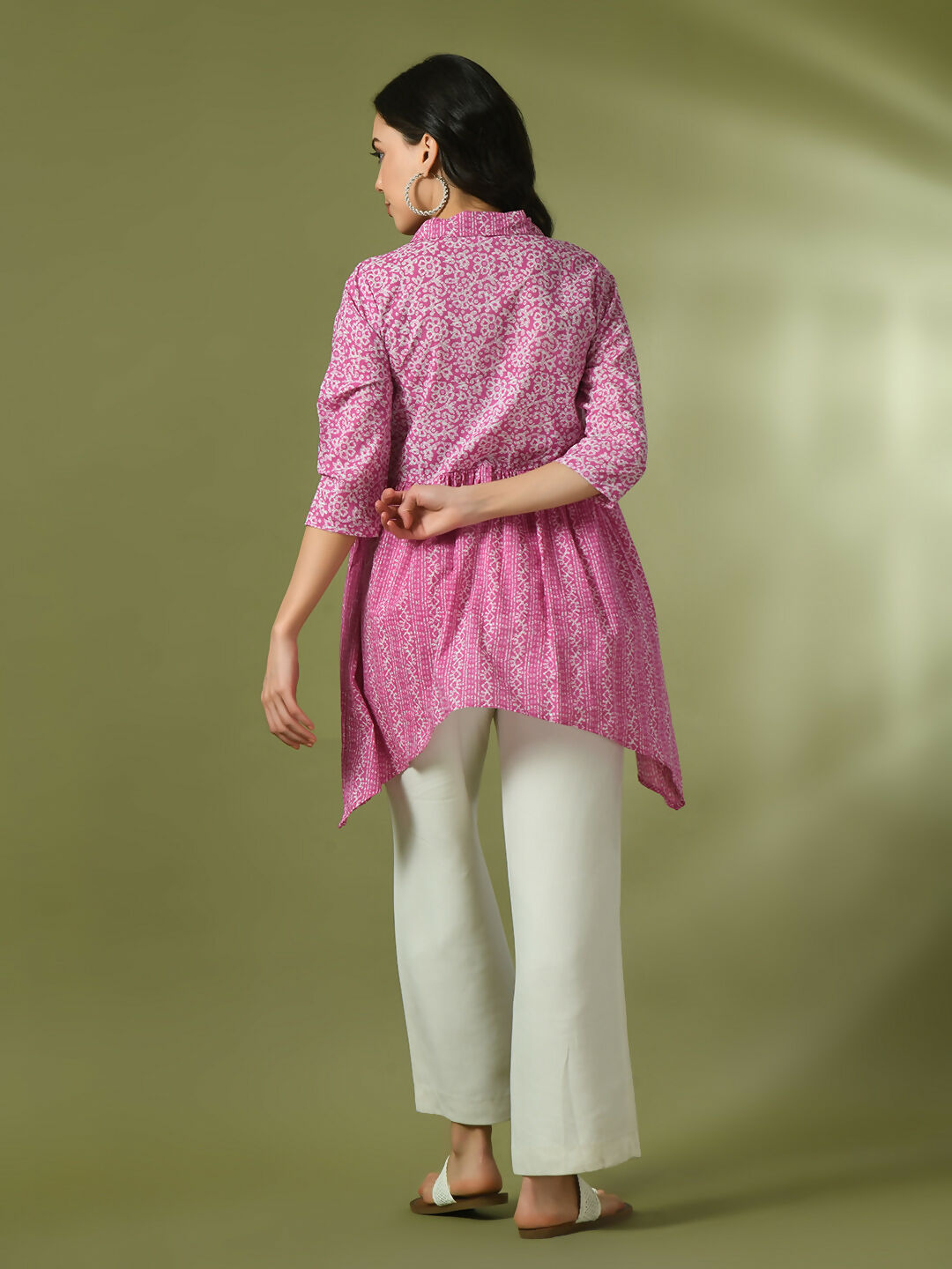 Myshka Women's Pink Embellished Cotton Gathered Party Empire Top