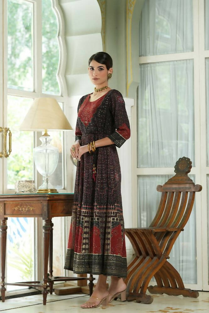 Juniper Black Georgette Festive Printed Anarkali Flared Anarkali Kurta For Women - Distacart