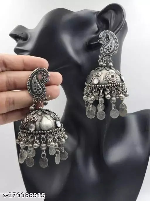 Tehzeeb Creations Women's Black Oxidised Earrings With Ghungroo - Distacart