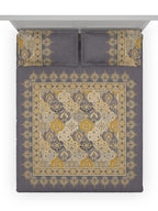 DDecor Grey & Yellow Ethnic Motifs Cotton 140 TC King Bedsheet With 2 Pillow Covers - Distacart