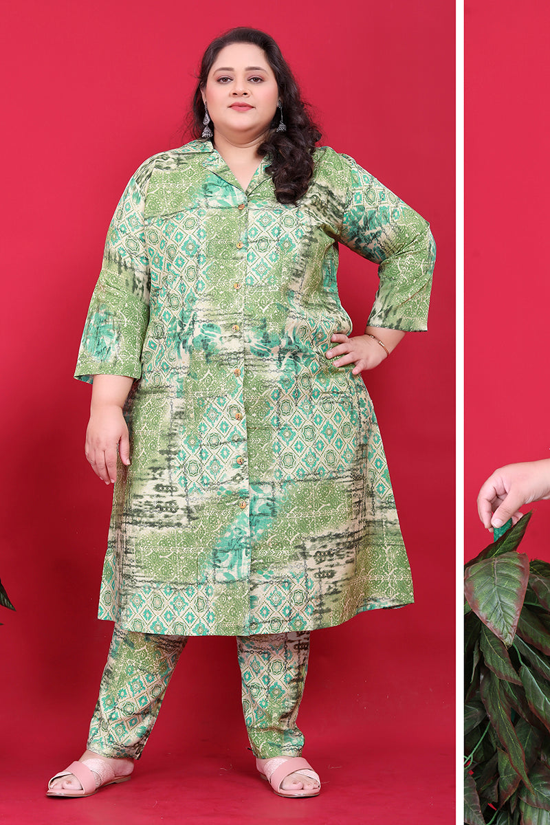 Monjolika Fashion Green Colour Rayon Floral Print Classic Co-Ord Set - Distacart