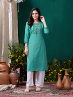 Monjolika Fashion Sky Blue Maaza Cotton Hand Work With Pocket Casual Kurti - Distacart