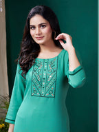 Monjolika Fashion Sky Blue Maaza Cotton Hand Work With Pocket Casual Kurti - Distacart