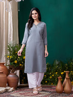Monjolika Fashion Grey Maaza Cotton Hand Work With Pocket Casual Kurti - Distacart