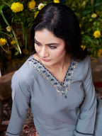Monjolika Fashion Grey Maaza Cotton Hand Work With Pocket Casual Kurti - Distacart