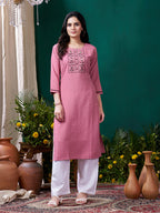 Monjolika Fashion Light Pink Maaza Cotton Hand Work With Pocket Casual Kurti - Distacart
