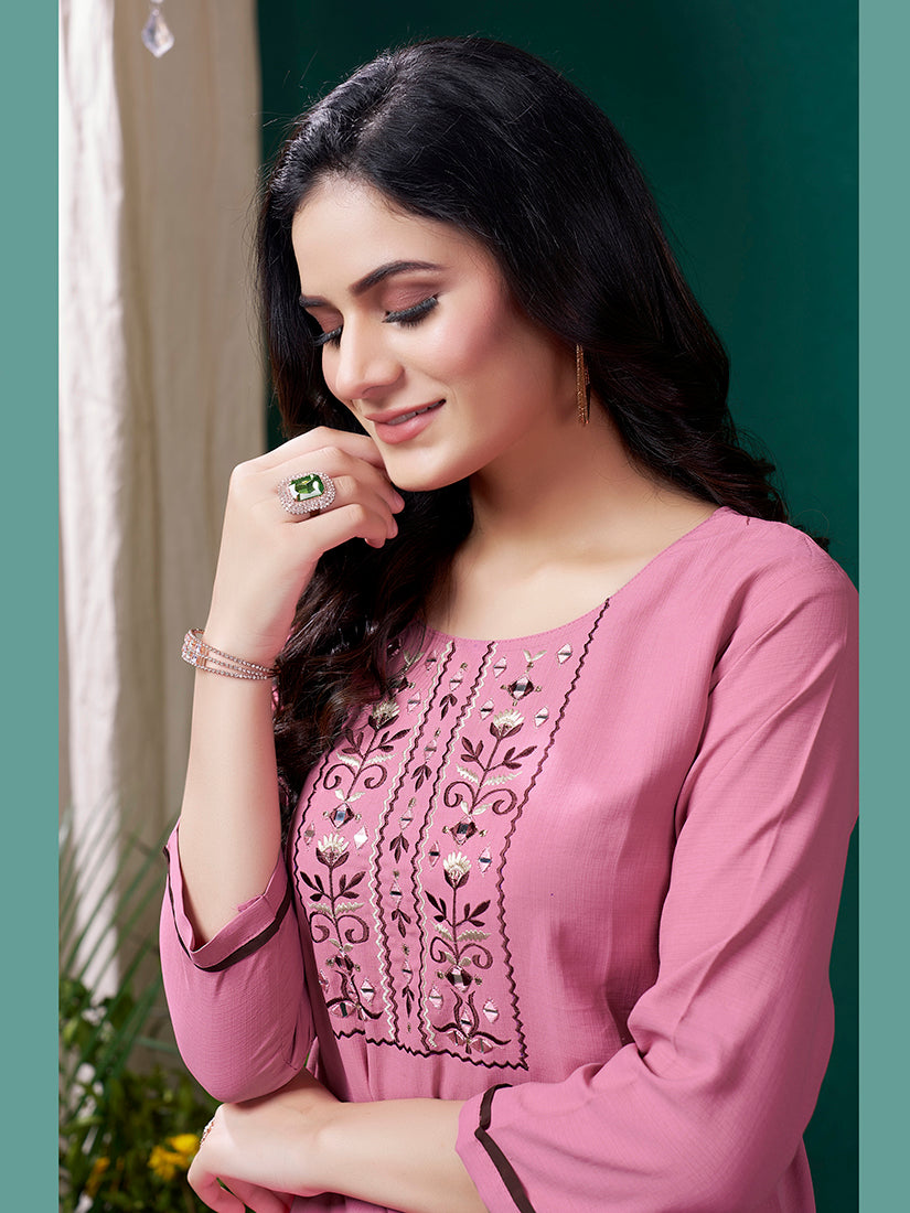 Monjolika Fashion Light Pink Maaza Cotton Hand Work With Pocket Casual Kurti - Distacart