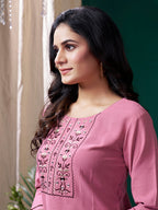 Monjolika Fashion Light Pink Maaza Cotton Hand Work With Pocket Casual Kurti - Distacart