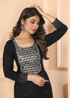Monjolika Fashion Black Premium Rayon Heavy Sequence Embroidery Kurtis Pant Pair - Distacart