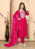 Monjolika Fashion Dark Pink Premium Rayon Heavy Sequence Embroidery Kurtis Pant Pair - Distacart