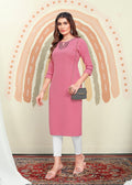Monjolika Fashion Light Pink Maaza Cotton Hand Work With Pocket Kurti - Distacart