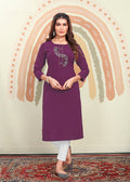 Monjolika Fashion Purple Maaza Cotton Hand Work With Pocket Kurti - Distacart