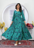 Monjolika Fashion Turquoise Premium Chanderi Floral Printed Long Kurti With Dupatta - Distacart