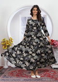 Monjolika Fashion Black Premium Chanderi Floral Printed Long Kurti With Dupatta - Distacart