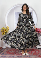 Monjolika Fashion Black Premium Chanderi Floral Printed Long Kurti With Dupatta - Distacart