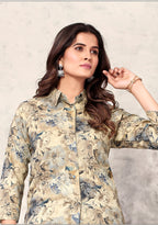 Monjolika Fashion Cream Premium Rayon Floral Printed Co Ord Set - Distacart