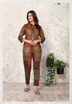 Monjolika Fashion Brown Premium Rayon Floral Printed Co Ord Set - Distacart