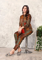 Monjolika Fashion Brown Premium Rayon Floral Printed Co Ord Set - Distacart