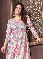 Monjolika Fashion Off White And Pink Rayon Printed Afghani Suit - Distacart
