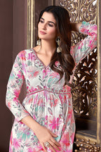 Monjolika Fashion Off White And Pink Rayon Printed Afghani Suit - Distacart