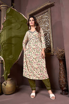 Monjolika Fashion Mehendi Green Rayon Printed Festival Wear Afghani Suit - Distacart