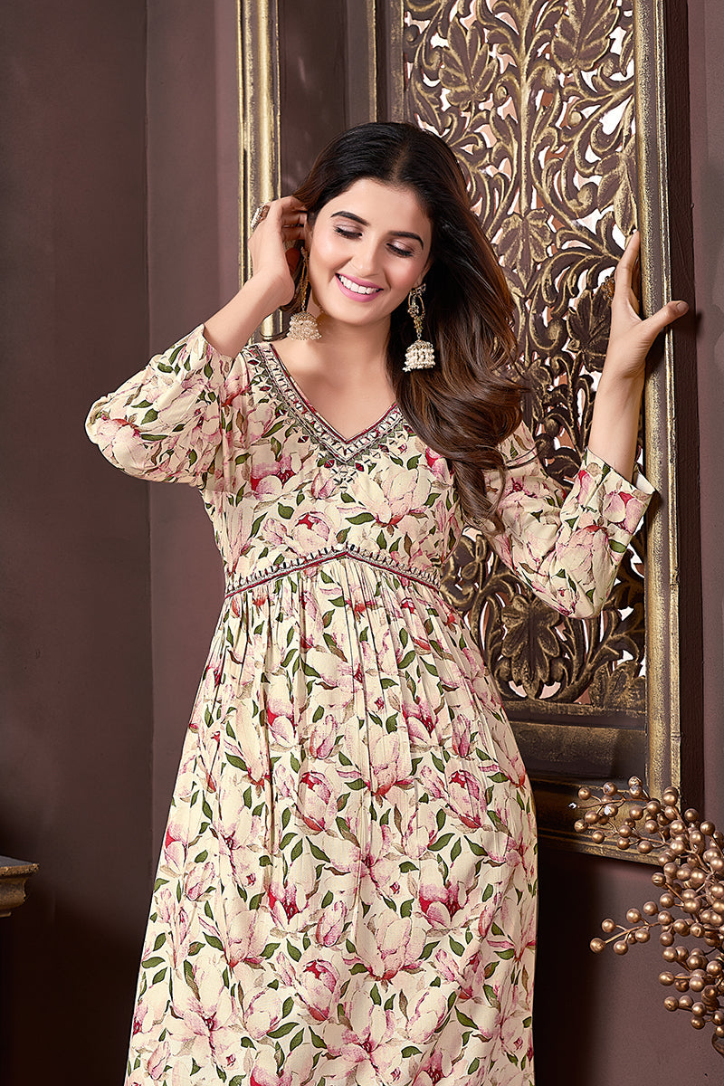 Monjolika Fashion Mehendi Green Rayon Printed Festival Wear Afghani Suit - Distacart