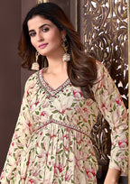 Monjolika Fashion Mehendi Green Rayon Printed Festival Wear Afghani Suit - Distacart