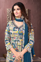 Monjolika Fashion Blue Rayon Printed Festival Wear Afghani Suit - Distacart