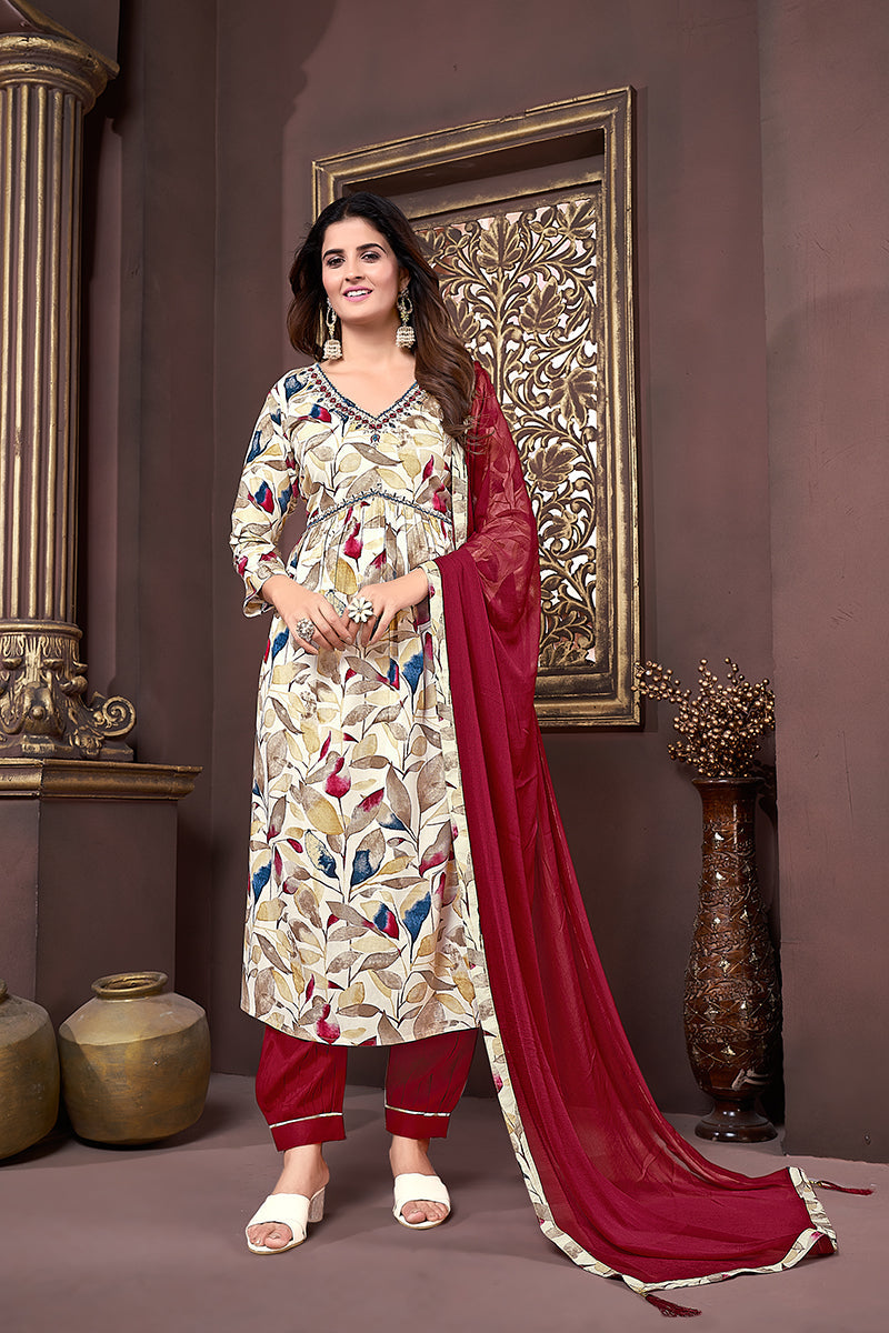 Monjolika Fashion Red Rayon Printed Festival Wear Afghani Suit - Distacart