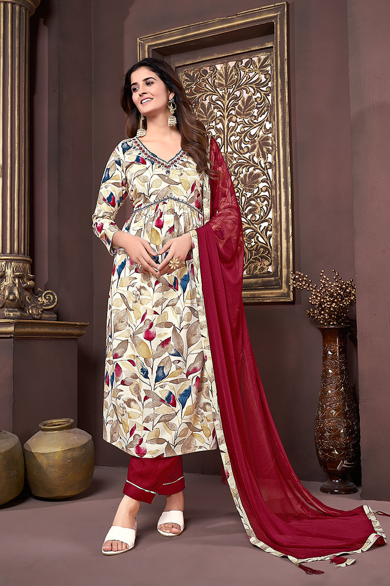 Monjolika Fashion Red Rayon Printed Festival Wear Afghani Suit - Distacart