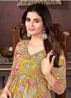 Monjolika Fashion Yellow And Pink Rayon Printed Festival Wear Afghani Suit - Distacart