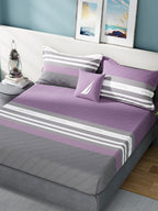 Nautica Bradford Purple & Grey Striped 160 TC Pure Cotton King Bedsheet & 2 Pillow Covers - Distacart