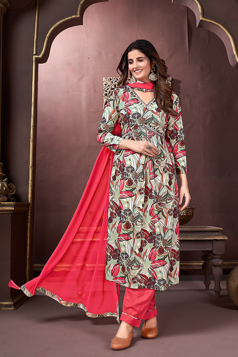 Monjolika Fashion Red Rayon Printed Festival Wear Afghani Suit - Distacart