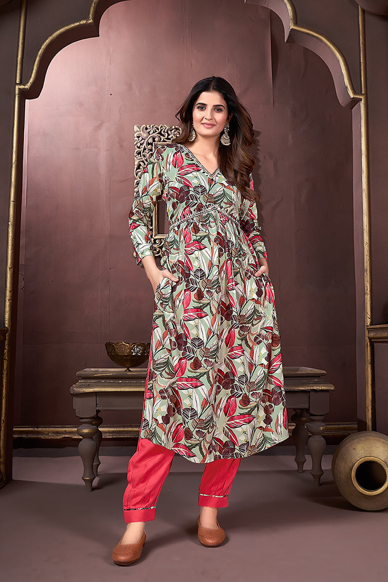 Monjolika Fashion Red Rayon Printed Festival Wear Afghani Suit - Distacart