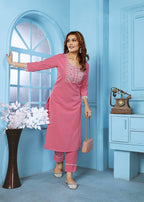 Monjolika Fashion Rose Pink Rinkal Cotton With Embroidered Work Kurti With Pant - Distacart