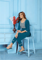 Monjolika Fashion Teal Blue Rinkal Cotton With Embroidered Work Kurti With Pant - Distacart
