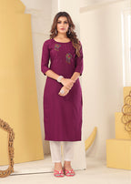 Monjolika Fashion Magenta Vision Silk With Handmade Embroidery Kurti - Distacart