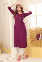 Monjolika Fashion Magenta Vision Silk With Handmade Embroidery Kurti - Distacart