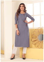 Monjolika Fashion Grey Vision Silk With Handmade Embroidery Kurti - Distacart