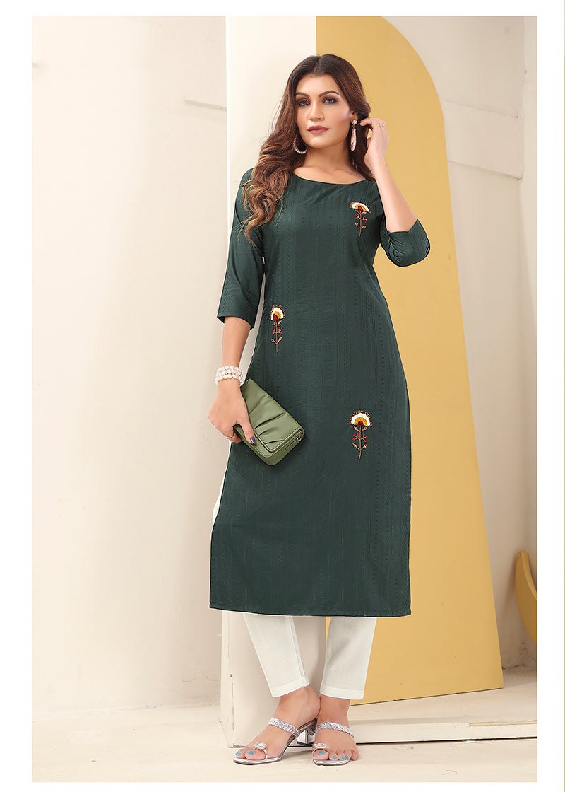 Monjolika Fashion Dark Grey Vision Silk With Handmade Embroidery Kurti - Distacart
