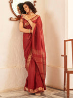 Tikhi Imli Maroon & Gold Toned Zari Woven Design Saree - Distacart