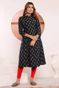 Monjolika Fashion Navy Blue Viscose Maslin Print With Pocket Stylish Kurti - Distacart