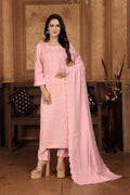 Monjolika Fashion Light Pink Chanderi With Heavy Sequence Embroidery Classic Suit - Distacart