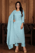 Monjolika Fashion Light Blue Chanderi With Heavy Sequence Embroidery Classic Suit - Distacart